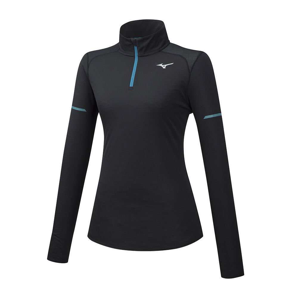 Womens Mizuno Alpha LS HZ Running Tops Black Philippines (GCKSQX289)